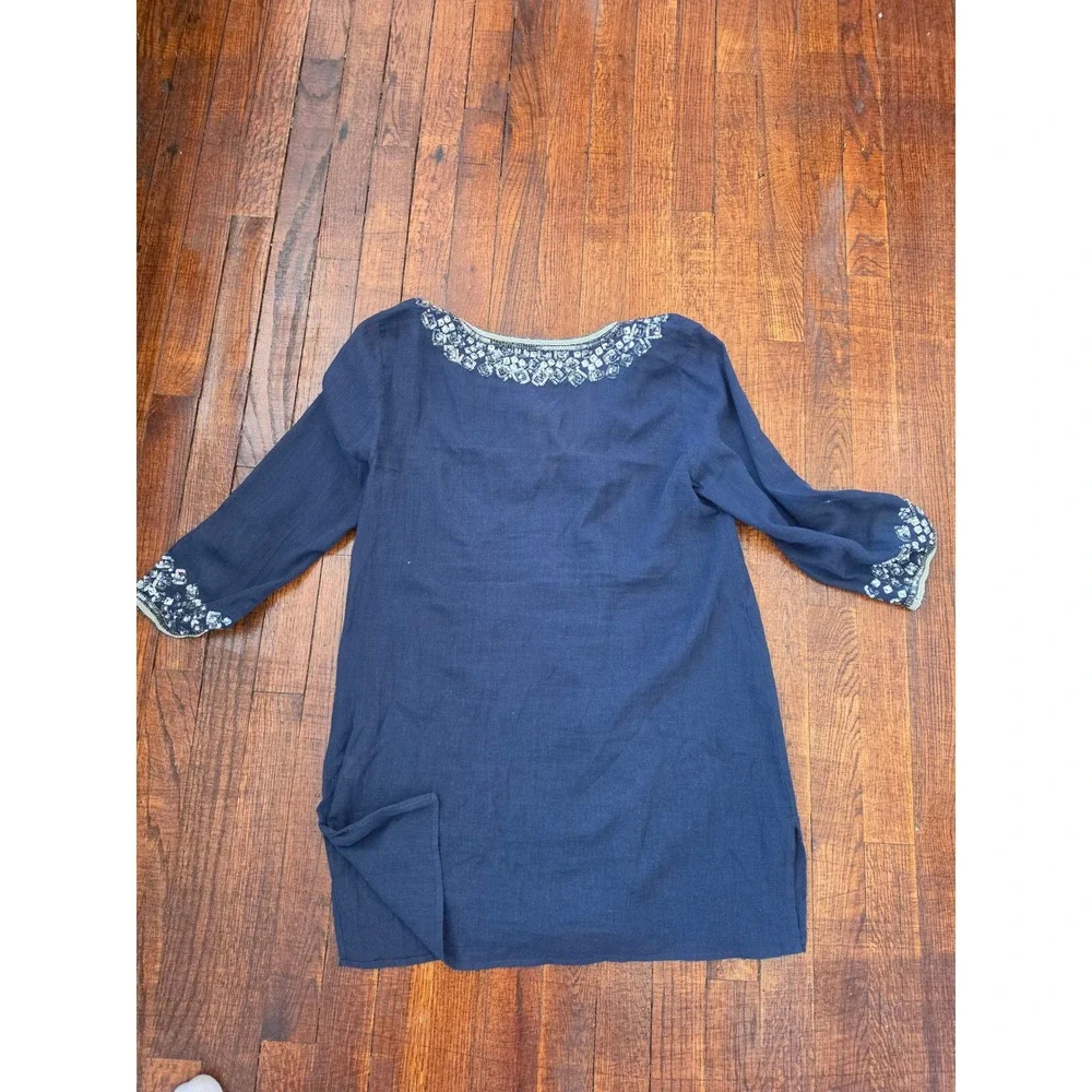 Calypso St Barth Navy Blue Sequin Gauze Ligthweight Boho Resort Beach Tunic S - Picture 5 of 8